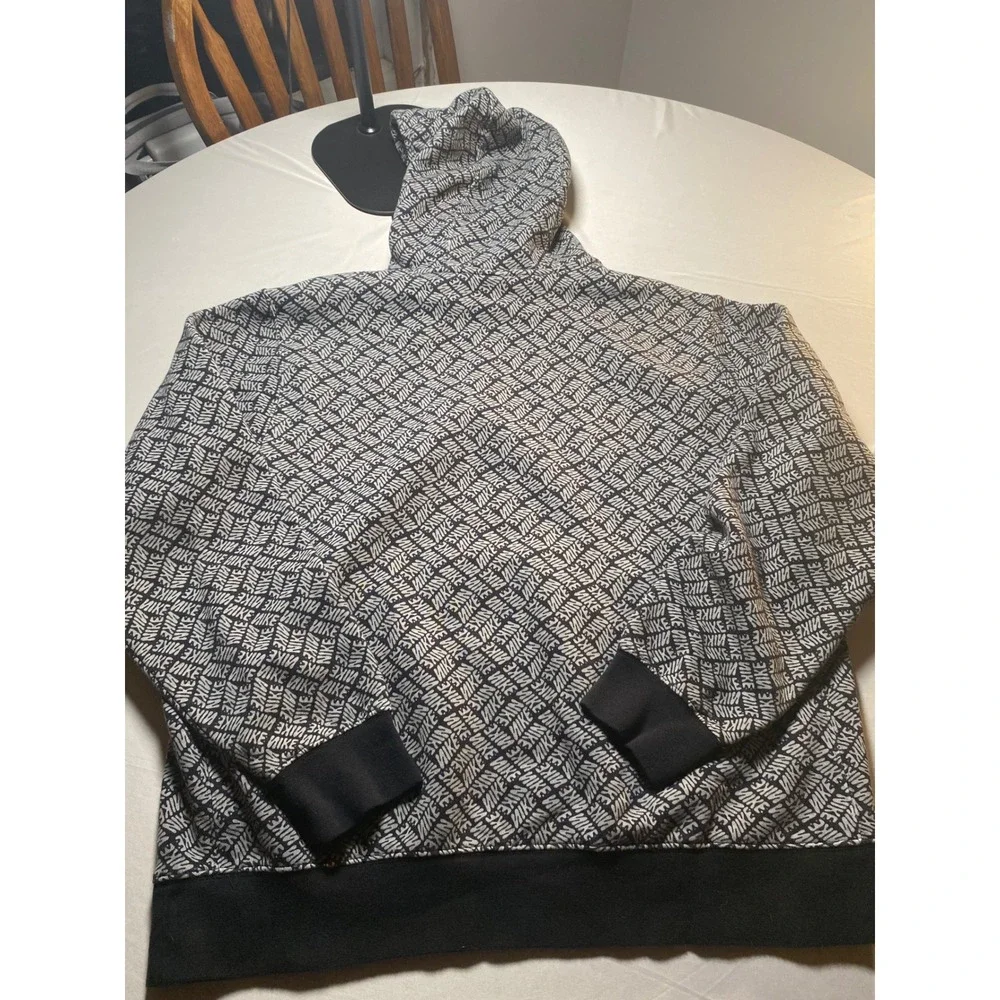 Nike Mens Sportswear Club Fleece All Over Print Hoodie Black White DM6911-010 L